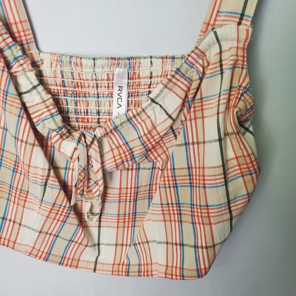 RVCA Plaid Crop Top Multicolor Tie Front Size Large - Picture 5 of 7